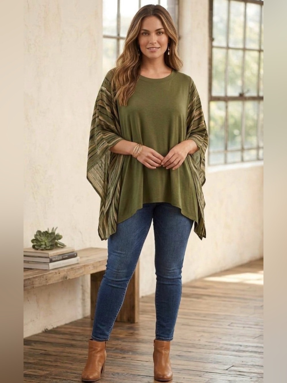Olive Green Women's Dolman Sleeve Tunic Top